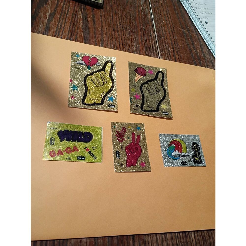 Lot of 5 Fleer Glitter Sticker Sheets Vintage 1980s Card Size and Smaller